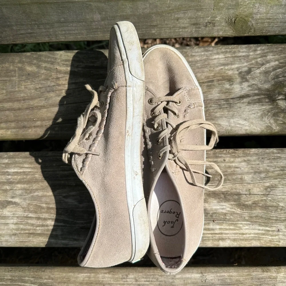 Jack Rogers Carter Tan Suede Whipstitch Lace Up Sneakers Floral Boho Size‎ 11
